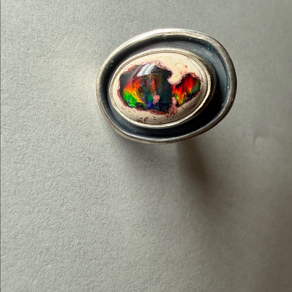 Mexican fire opal silver ring.